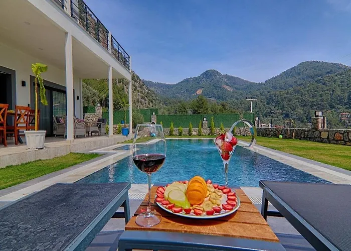 With Private Pool And Sea View In Goecek, Fethiye